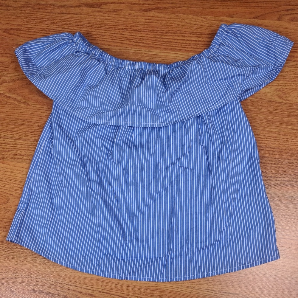 Dizzire White Blue Stripes Tee Small